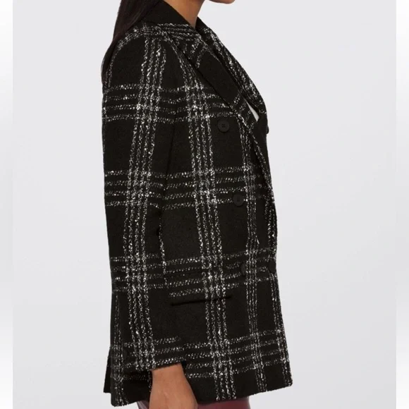 All Saints Astrid Black and White Check tweed Double breasted Blazer, 8 - Picture 3 of 11